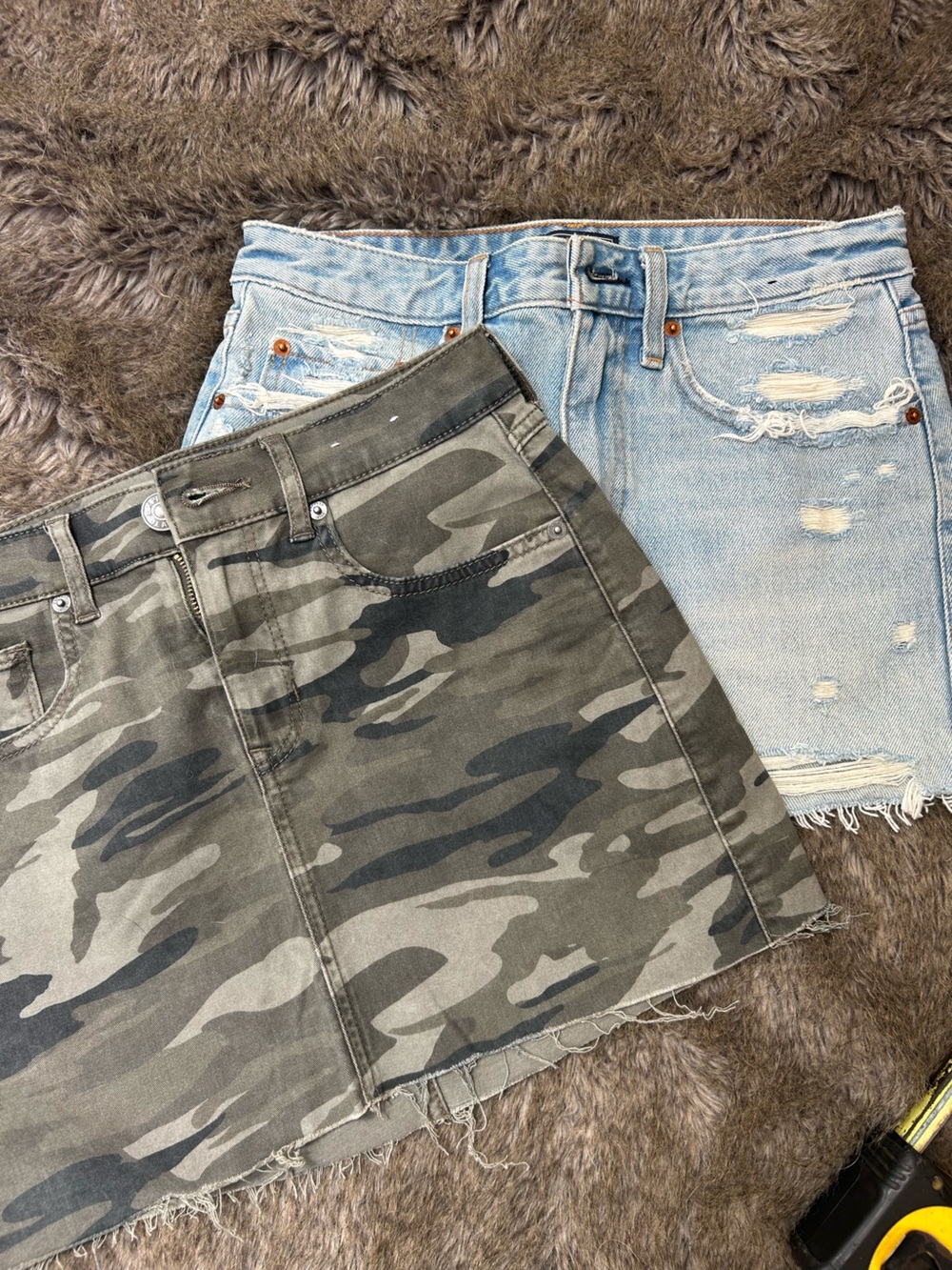 Abercrombie & Fitch Camo Mini Skirt with Light Denim Distressed Mini
